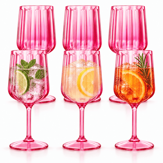 Khen Acrylic Lucia Stemmed Goblets -  Set of 6 |14oz | Coral