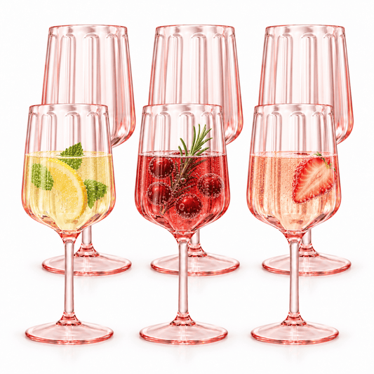 Khen Acrylic Lucia Stemmed Goblets - Set of 6 |14oz | Pink