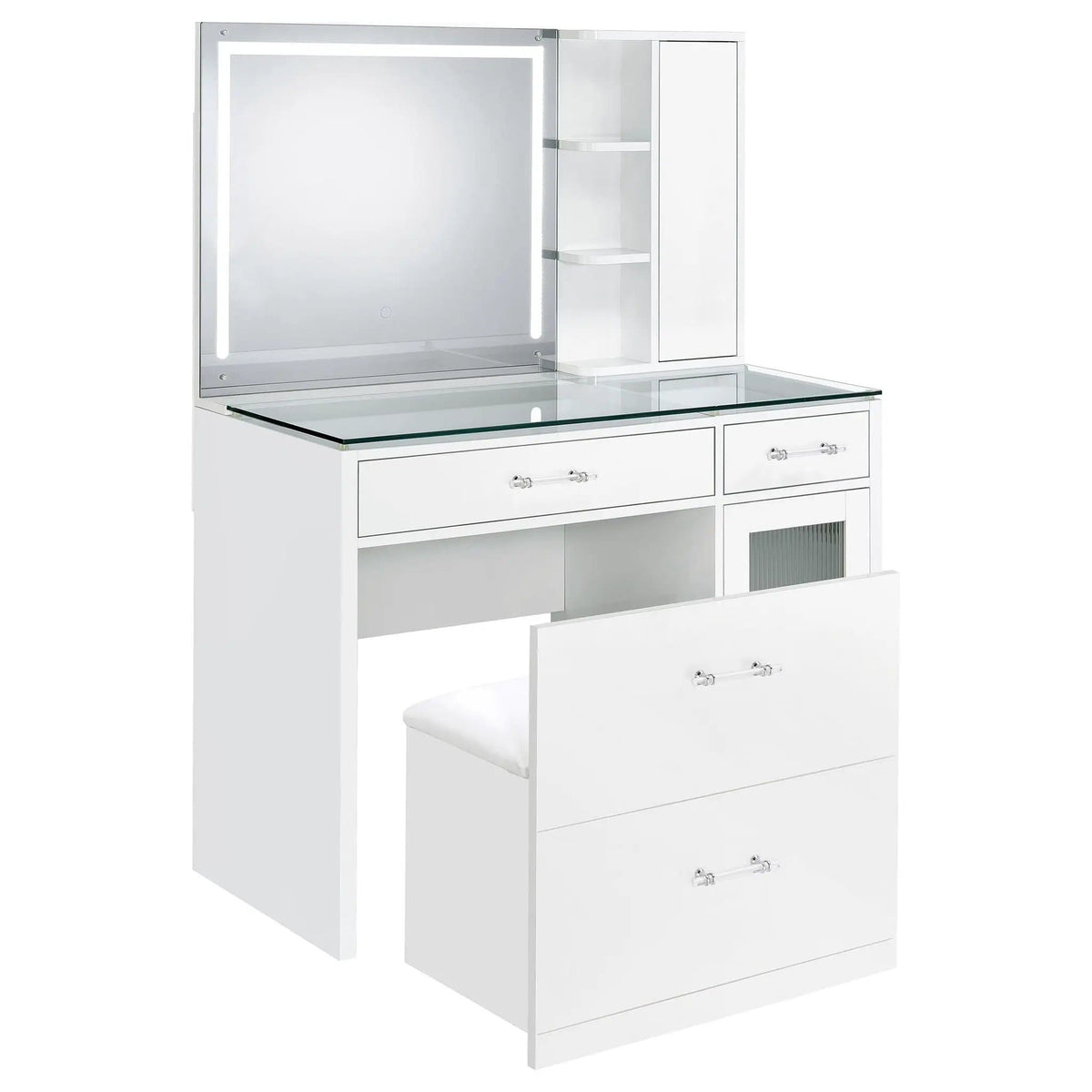 Flora 2-drawer Vanity Set with LED Mirror White High Gloss | 39.5 x 19.75 x 53.75 in | Tempered Glass & Acrylic | Bathroom