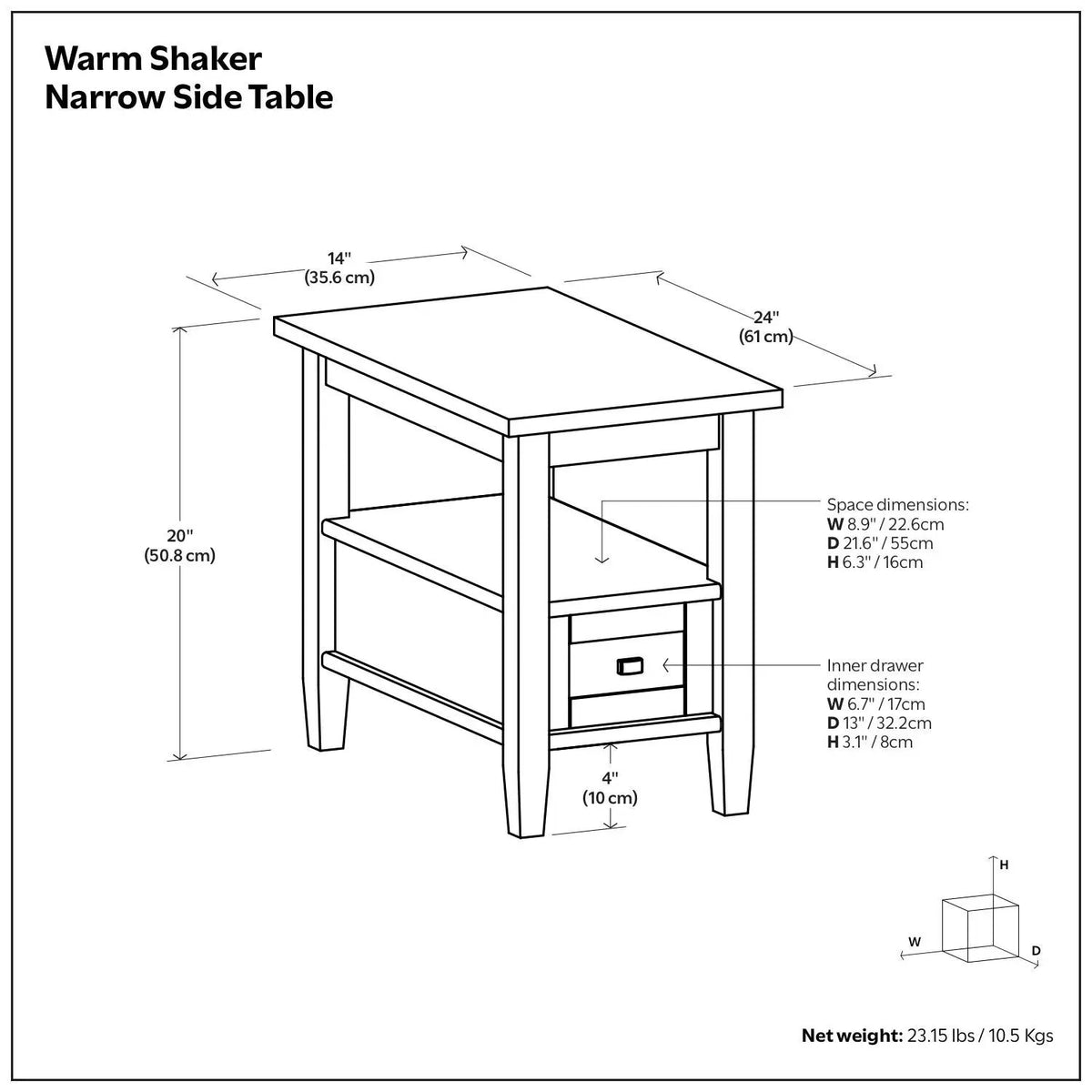 Warm Shaker Solid Wood Table | Bottom Drawer | Open Shelf Storage