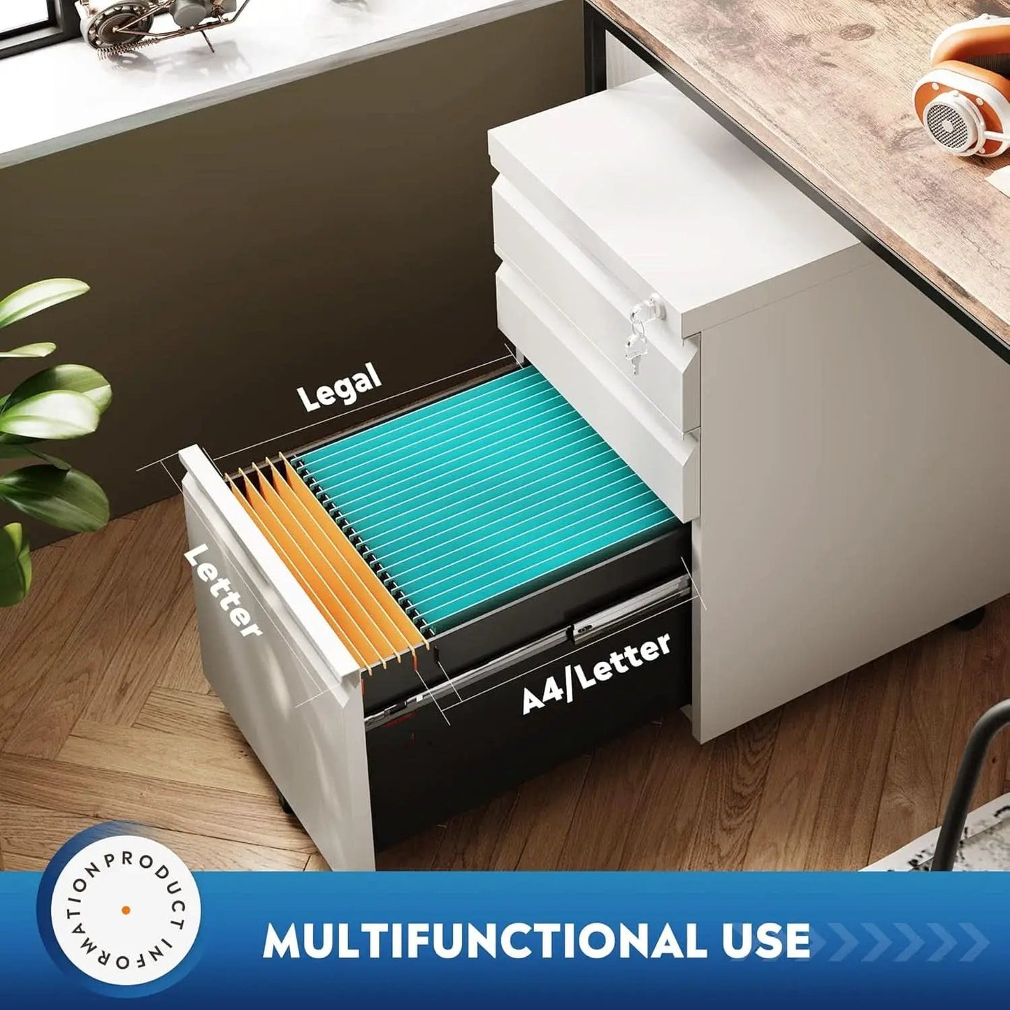 3 Drawer Mobile File Cabinet With Lock Under Desk Metal Office File Cabinet For Legal Letter A4 Files from PriceLows™