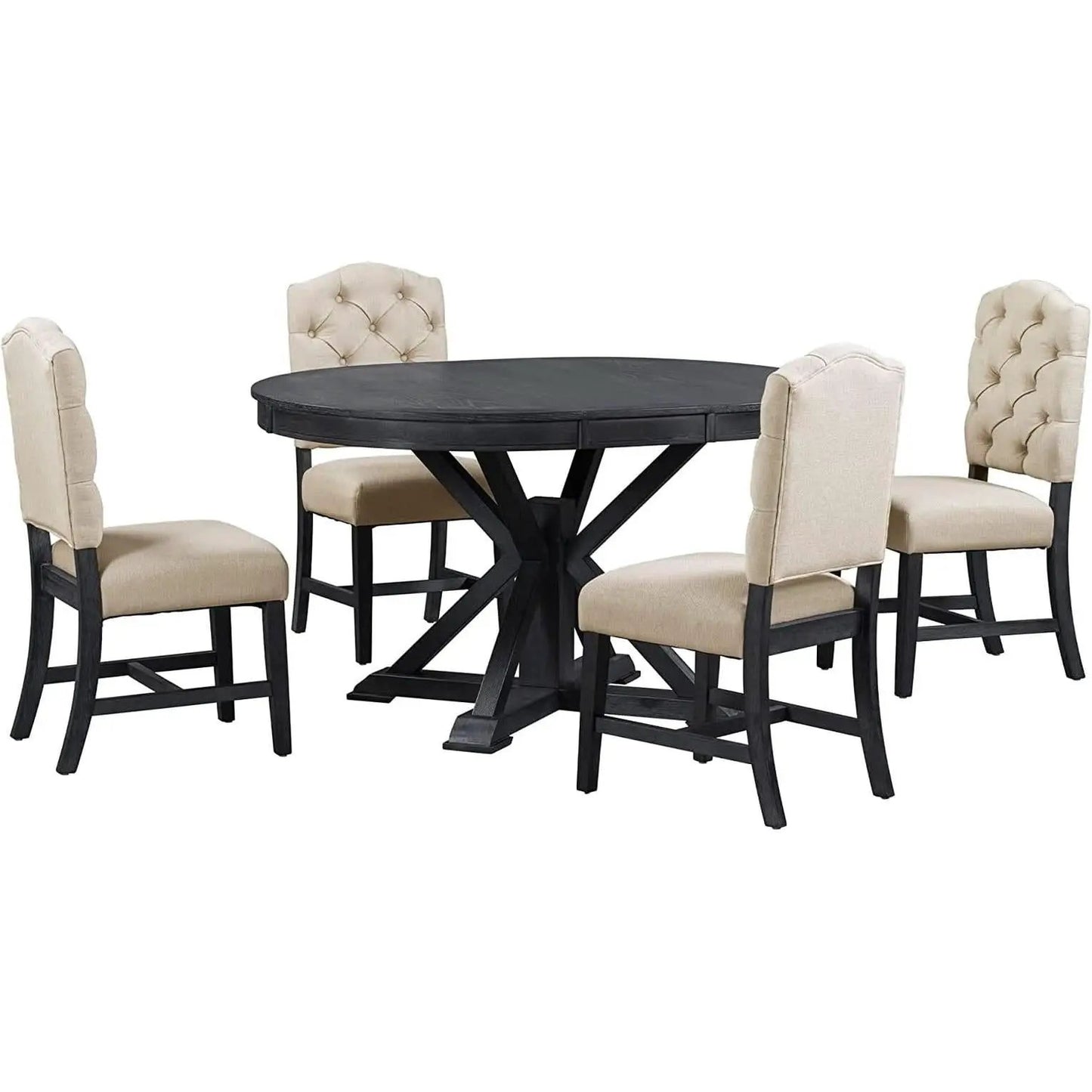 Extendable Round Dining Table Set 5 Piece Modern Farmhouse Style from PriceLows™