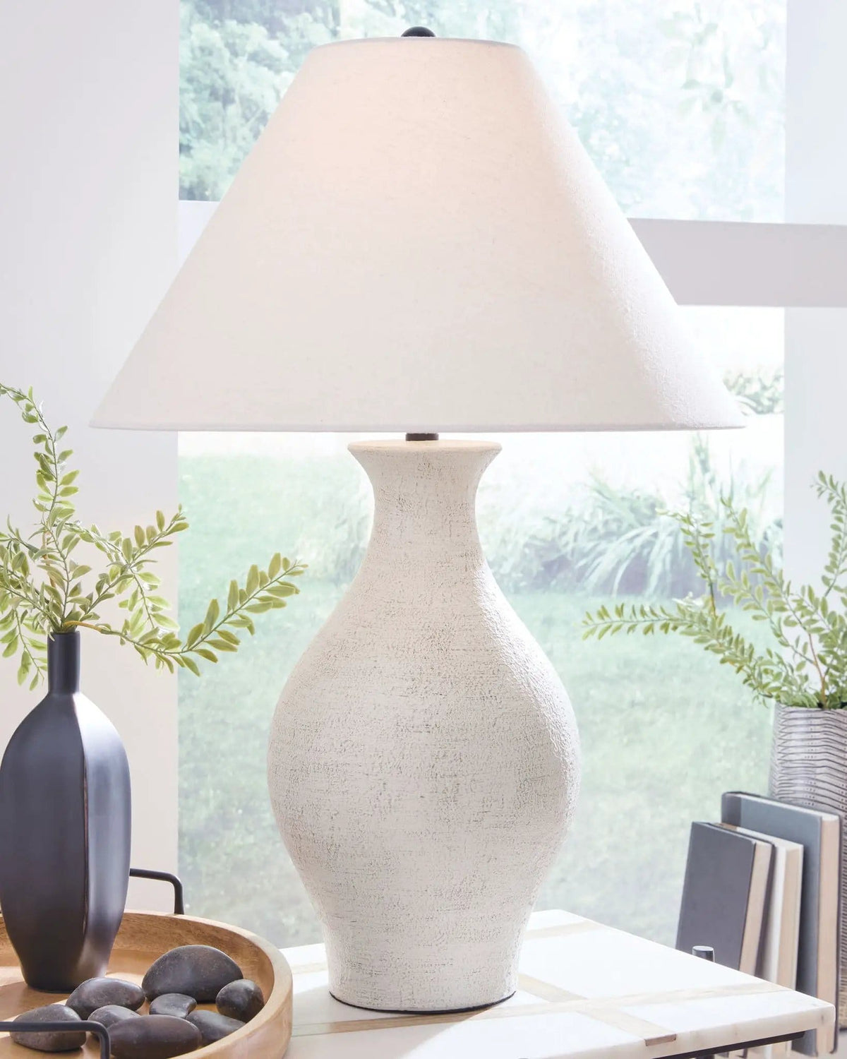 Ashbend Ceramic Table Lamp | 18.13 x 18.13 x 26.63 in | Fabric & Ceramic | Antique White