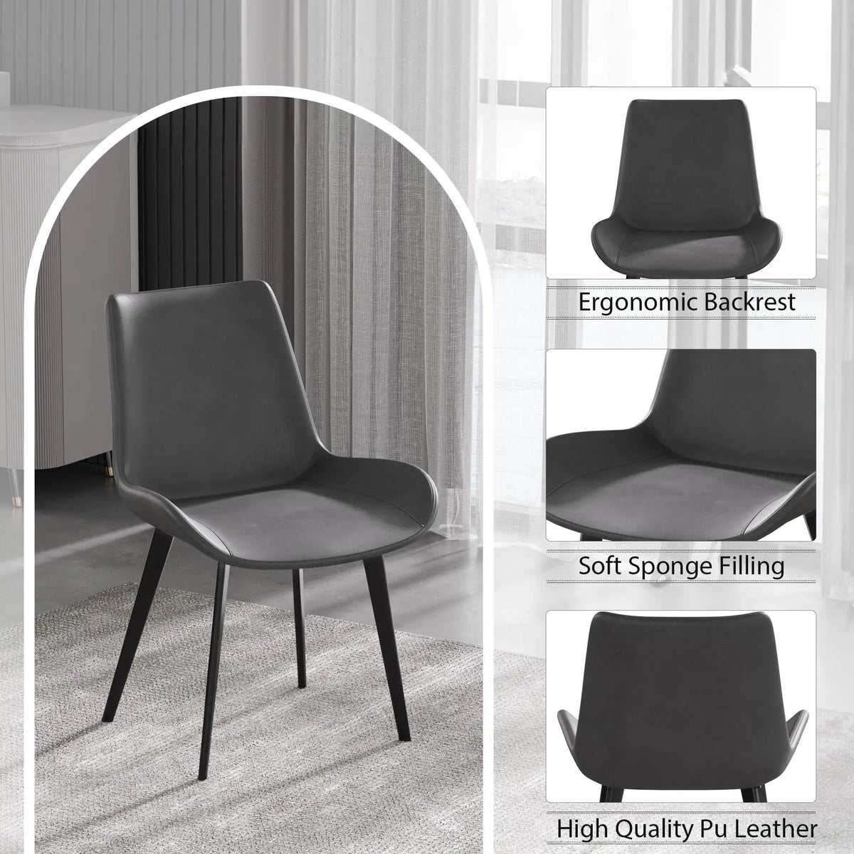 Modern Dining Chairs | Set Of 2 | Metal Legs | Ergonomic Design
