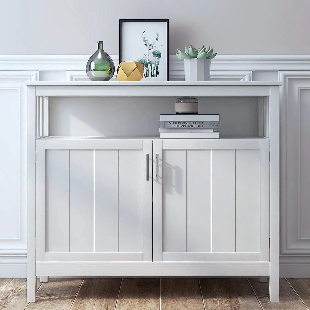 White Buffet Cabinet With 2 Doors And Adjustable Shelf from PriceLows™