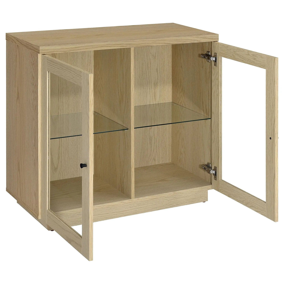 Tilbury 2-door Glass Front Accent Display Cabinet | 35.5 x 15.5 x 31.75 in | Tempered Glass & Wood | Light Oak