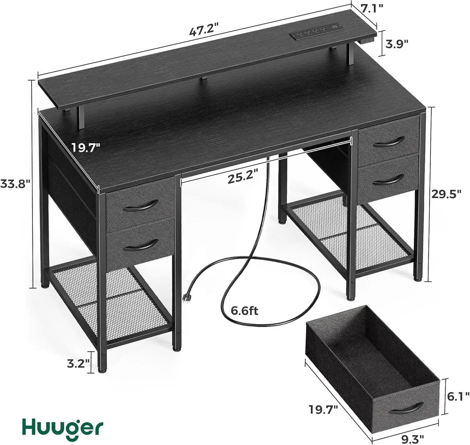 47 Inch Computer Desk With 4 Drawers And LED Lights Black from PriceLows™