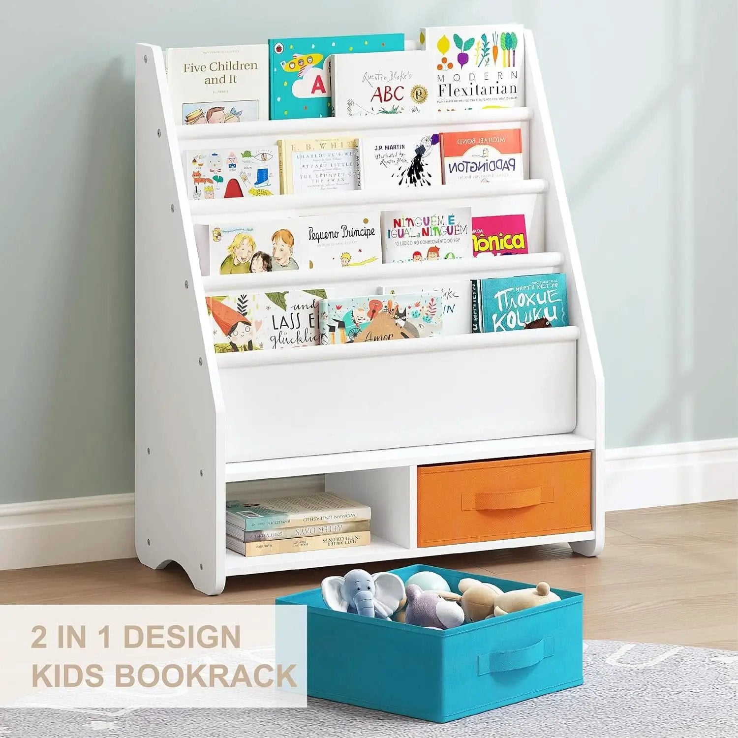 Kids Bookshelf With Storage Bins White Nursery Toddler from PriceLows™