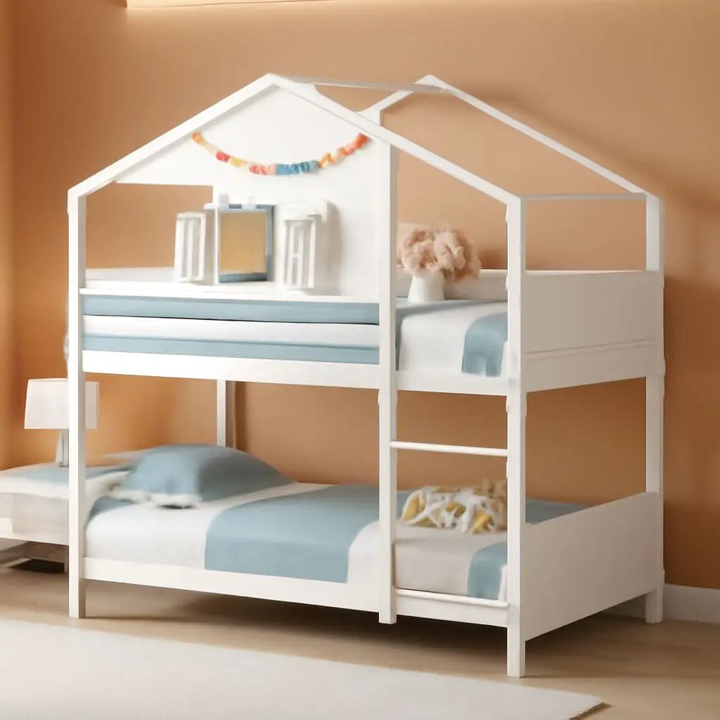 Twin Over Twin White Wood House Bunk Bed For Kids Room from PriceLows™