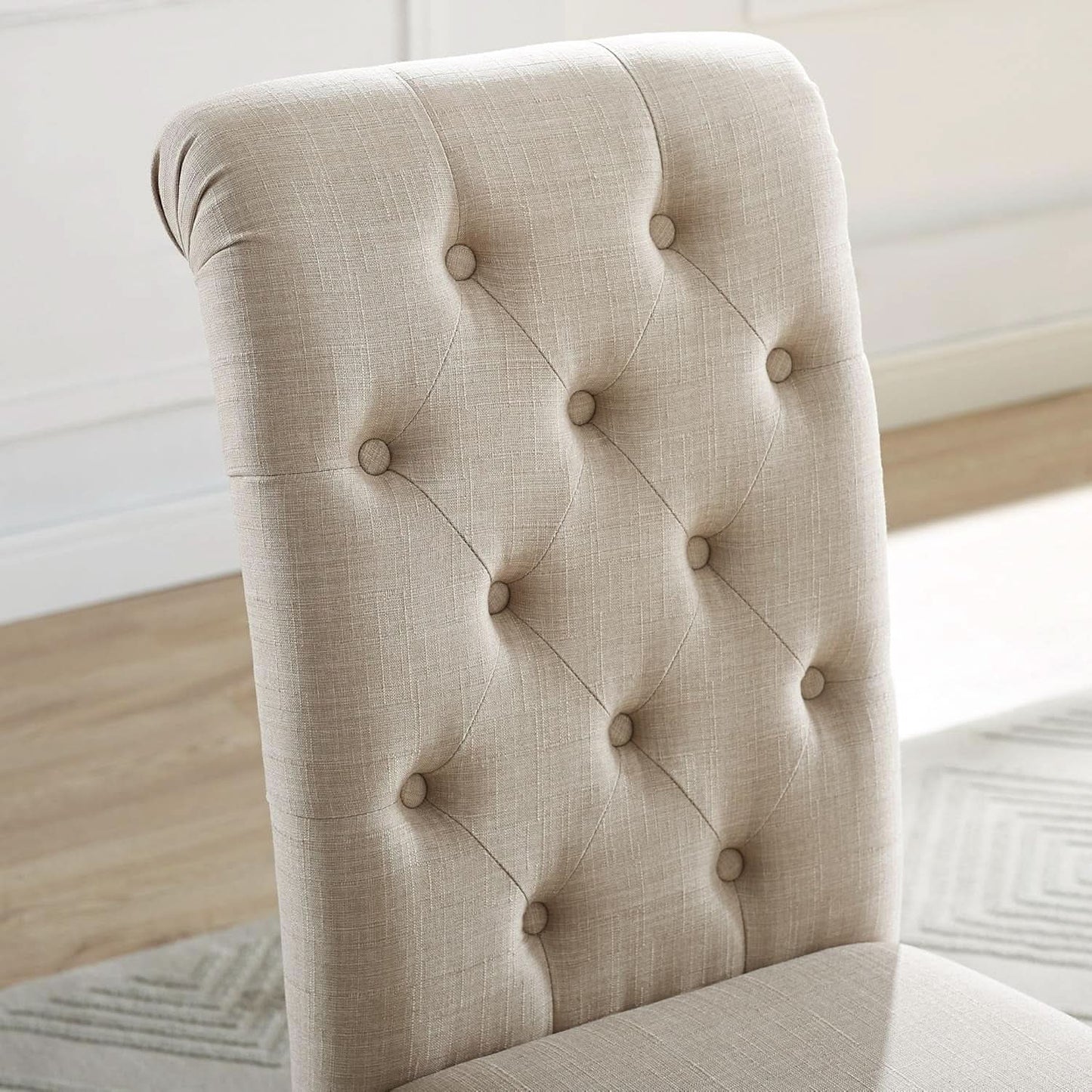 Tufted Solid Wood Dining Chairs Tan Set Of 2 Modern from PriceLows™
