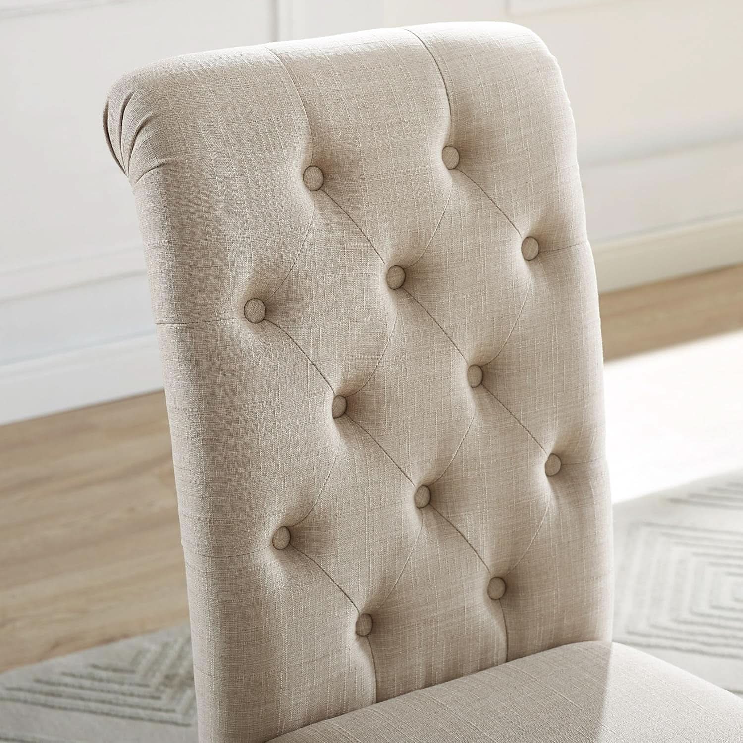 Tufted Solid Wood Dining Chairs Tan Set Of 2 Modern from PriceLows™
