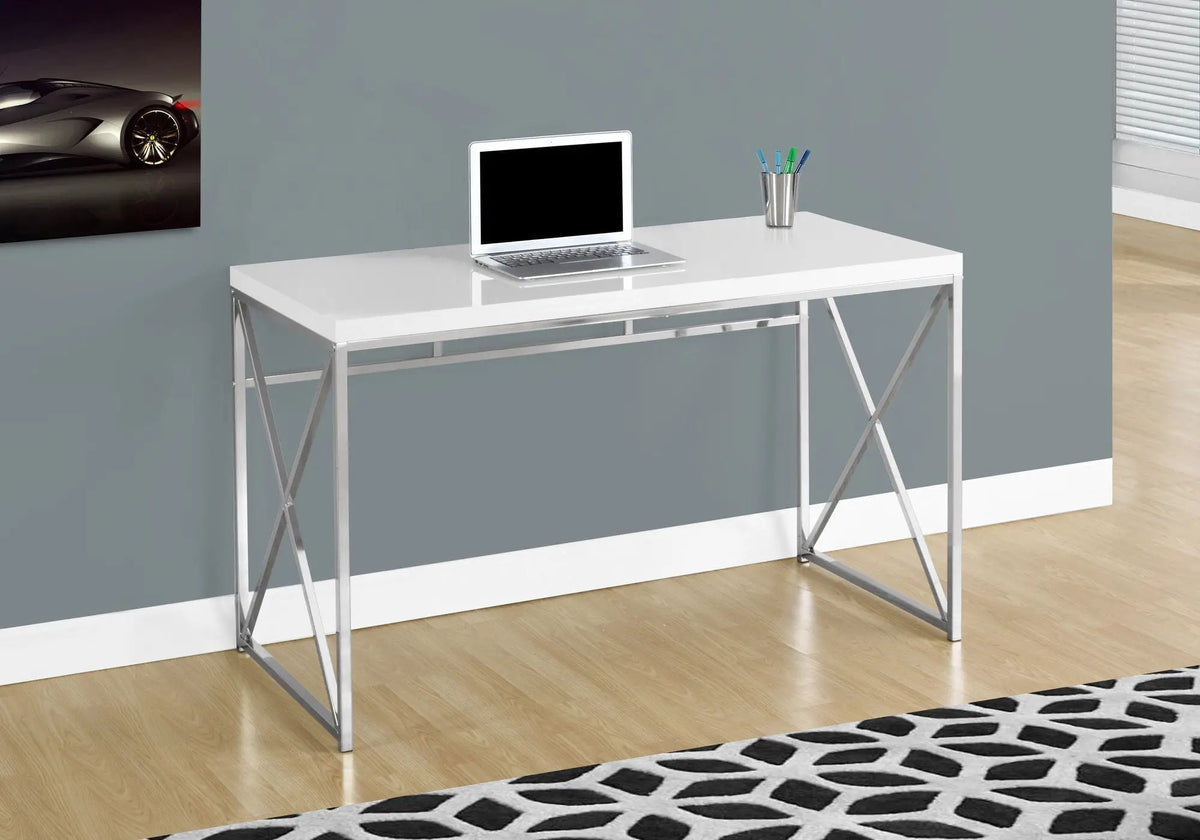 Glossy Computer Desk | 47.25 Inch Width | X-Design Metal Base | Easy-Clean Glossy Surface