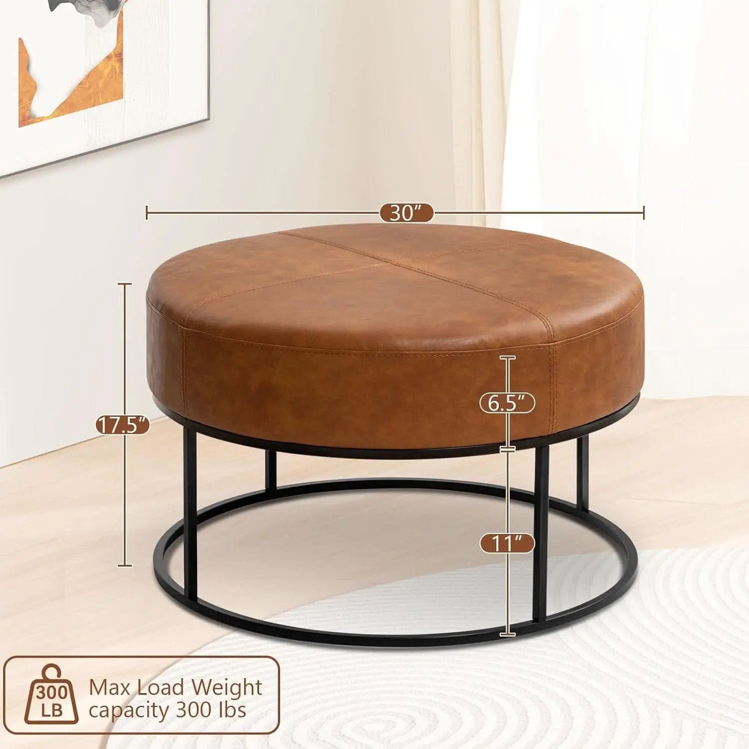 Round Leatherette Upholstered Coffee Table Midnight Brown from PriceLows™