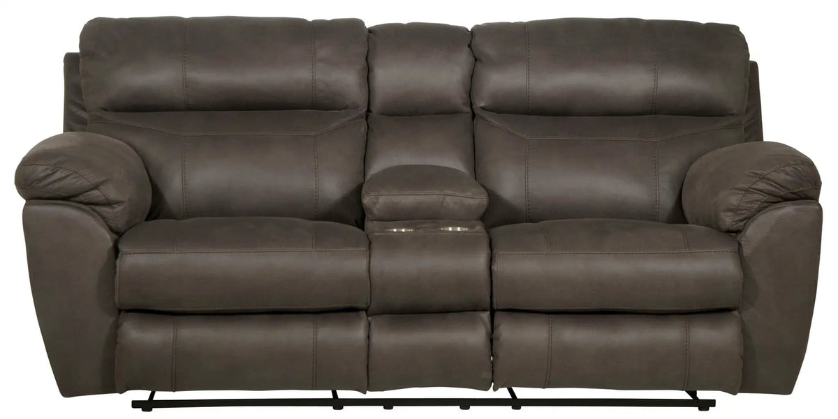 Atlas Reclining Console Loveseat With Storage | 86 x 43 x 43 in | Faux Leather & Fabric | Charcoal