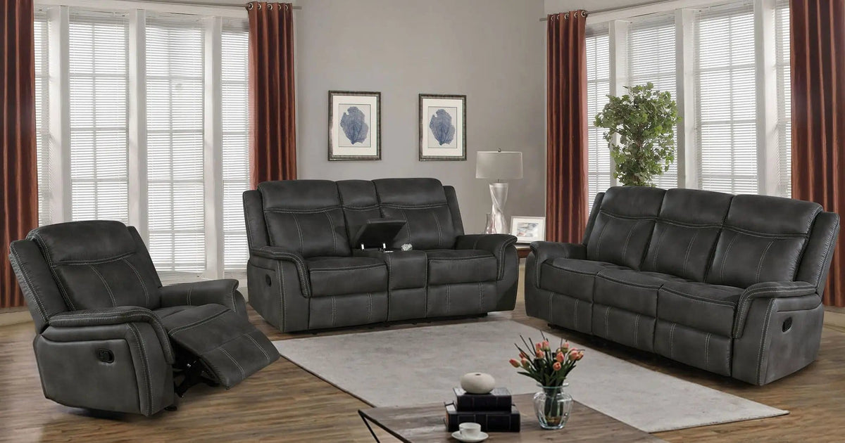 Lawrence 3-piece Upholstered Reclining Sofa Set | 3-Piece Set | Living Room Furniture | Charcoal