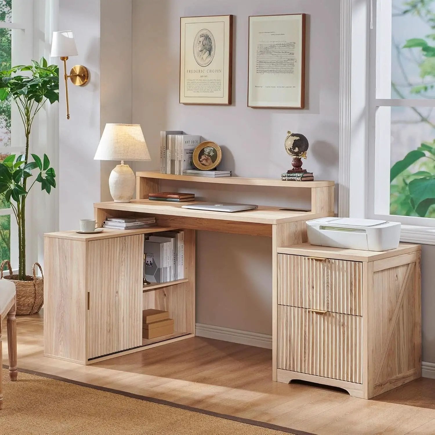 67-Inch L-Shaped Desk With Integrated Power Outlets from PriceLows™