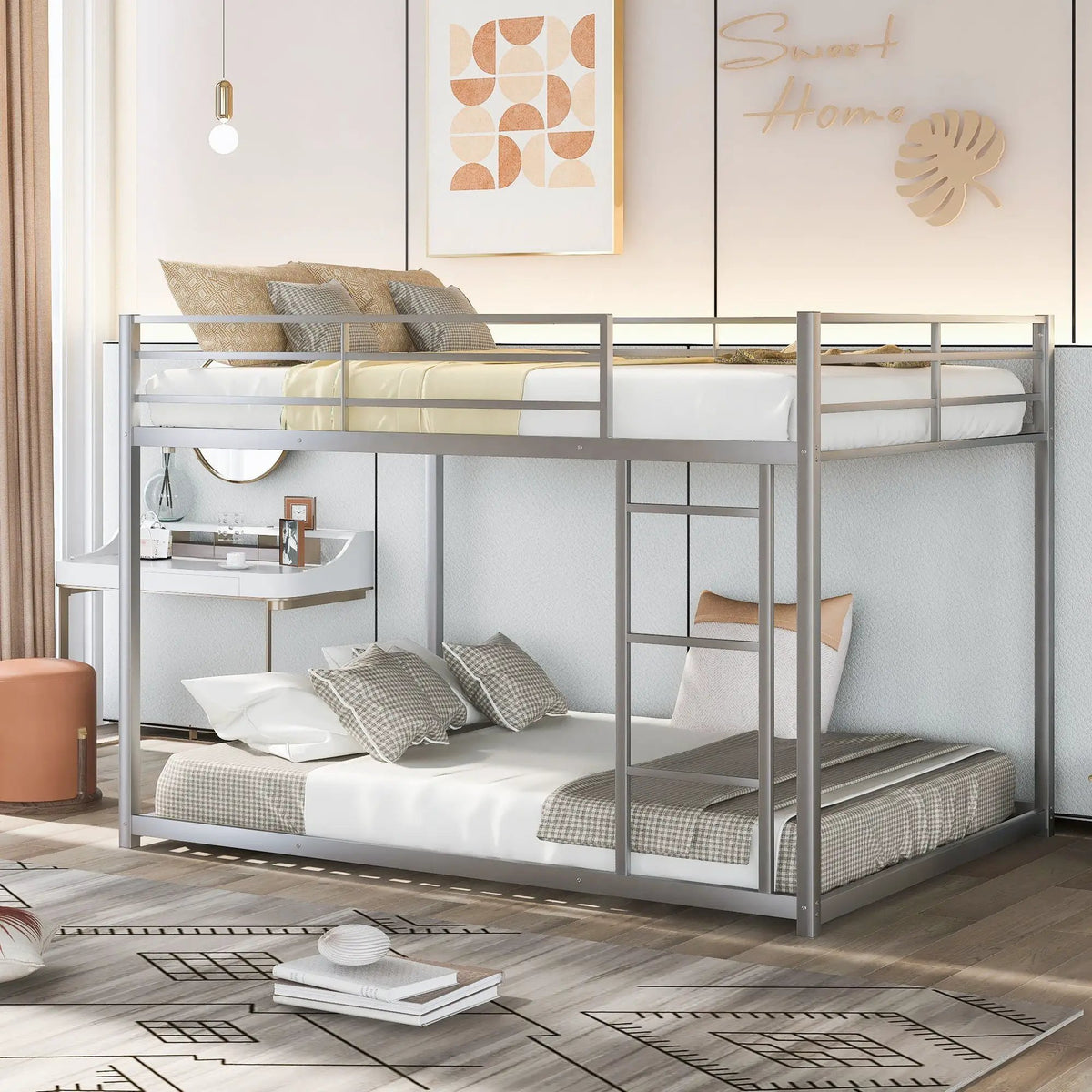 Metal Bunk Bed | Full Over Full Frame | Low Bunk With Ladder | Heavy Gauge Tubular Steel