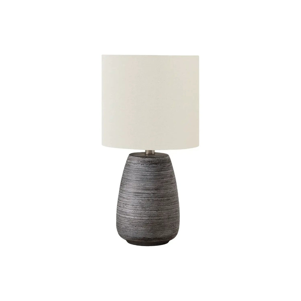 Gray Ceramic Table Lamp | Ivory Linen Drum Shade | 18.75 Inch Height | Inline Rocker Switch