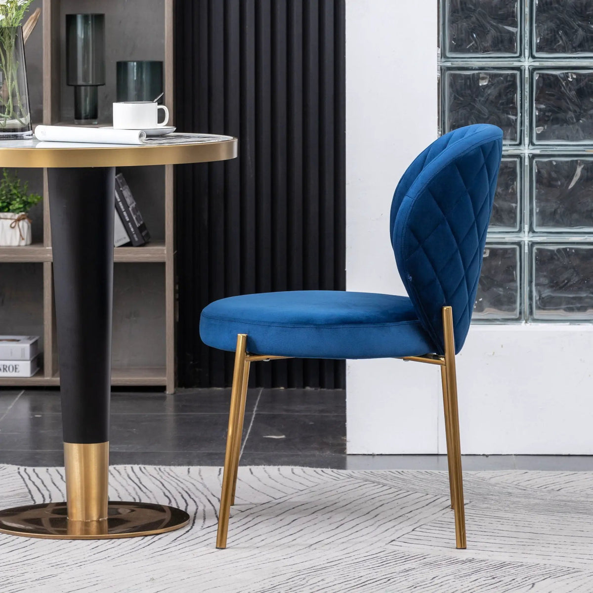 Amoa Velvet Dining Chair | Contemporary Upholstery | Round Seat Curved Back | Blue