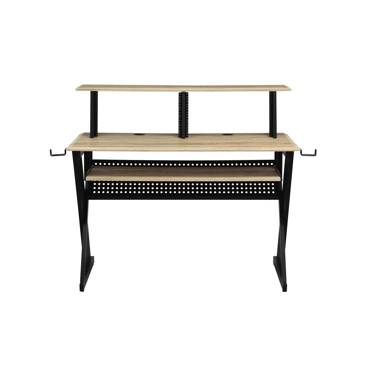 Eleazar Music Recording Studio Desk | Natural Oak And Black Finish | Keyboard Layout | 47 Inch Width