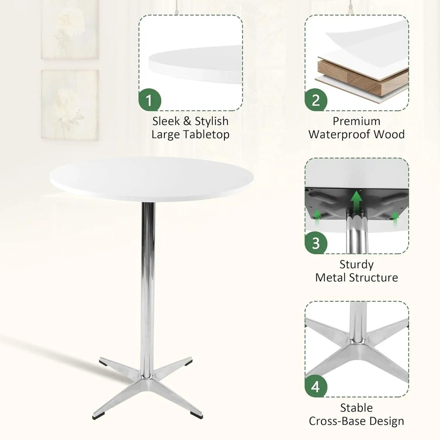 White Round Pub Table With Sturdy Crossbase 39 Inches from PriceLows™