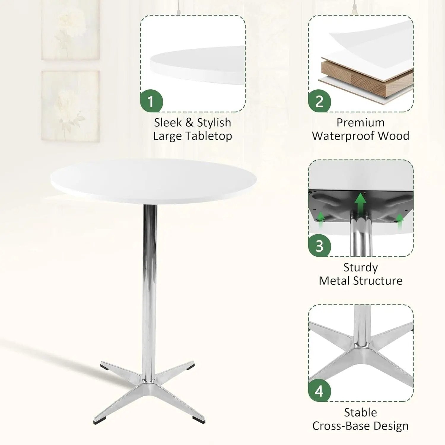 White Round Pub Table With Sturdy Crossbase 39 Inches from PriceLows™