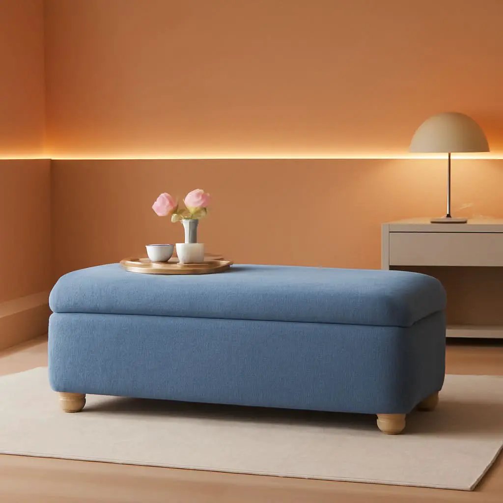 Oversized Large Soft Blue Boucle Fabric Storage Ottoman from PriceLows™