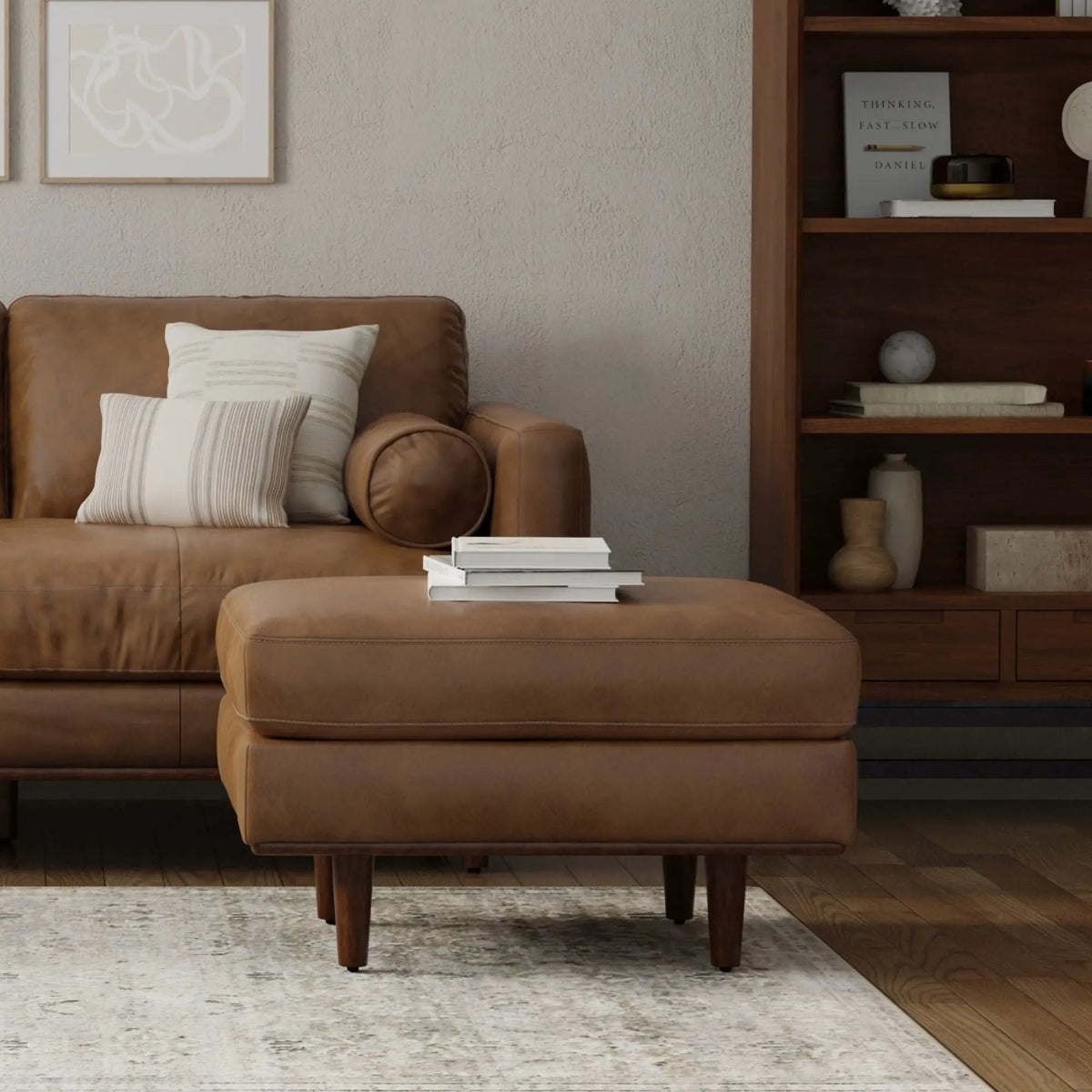 Morrison Handcrafted Ottoman | Mid-Century Modern Styling | Corner-Blocked Frame | 33 Inch Width