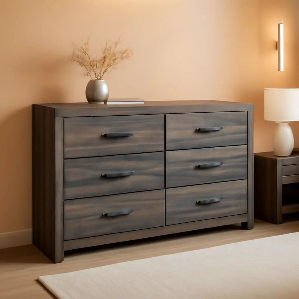 Rusticated Six Drawer Dresser Weathered Brown Bedroom from PriceLows™