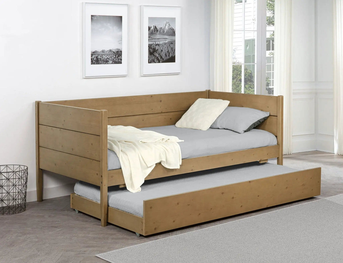Calinda Wood Twin Daybed With Trundle | 81 x 42 x 35 in | Pine Wood & Mdf | Natural