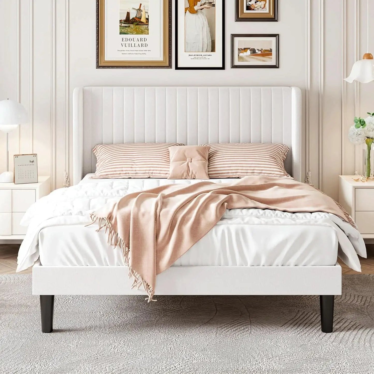 Velvet Upholstered Full Bed Frame With Wingback Headboard from PriceLows™