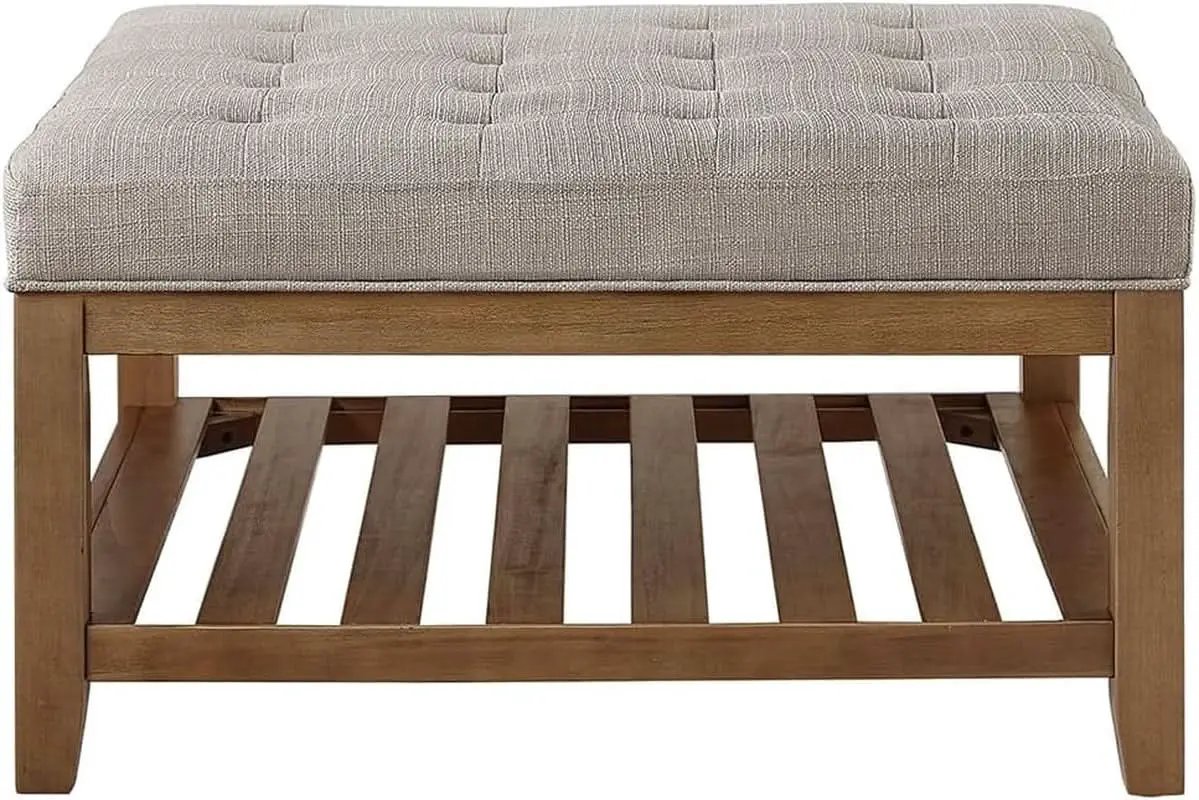 Large Upholstered Tufted Linen Ottoman Coffee Table from PriceLows™
