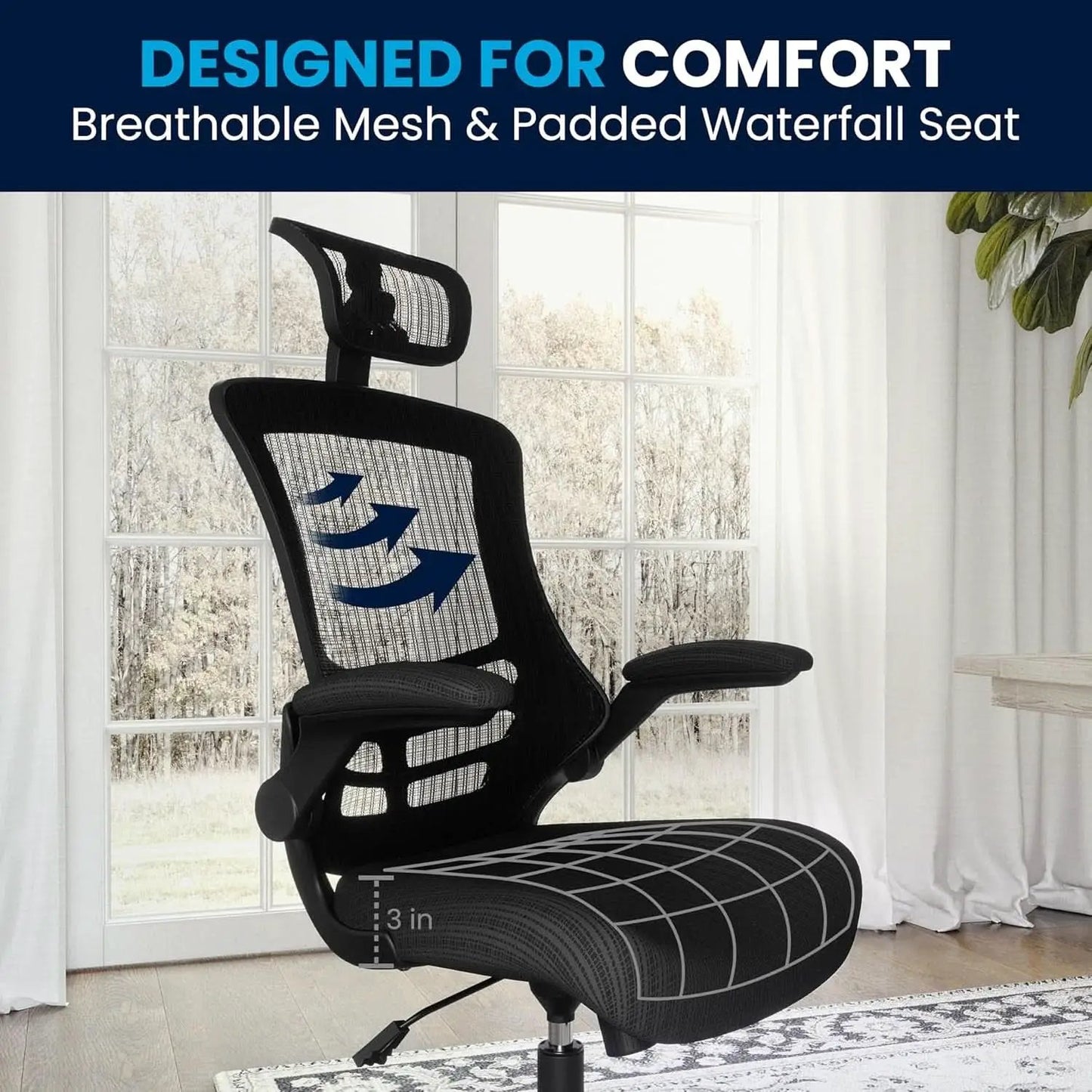 High Back Swivel Office Chair With Lumbar Support Black from PriceLows™