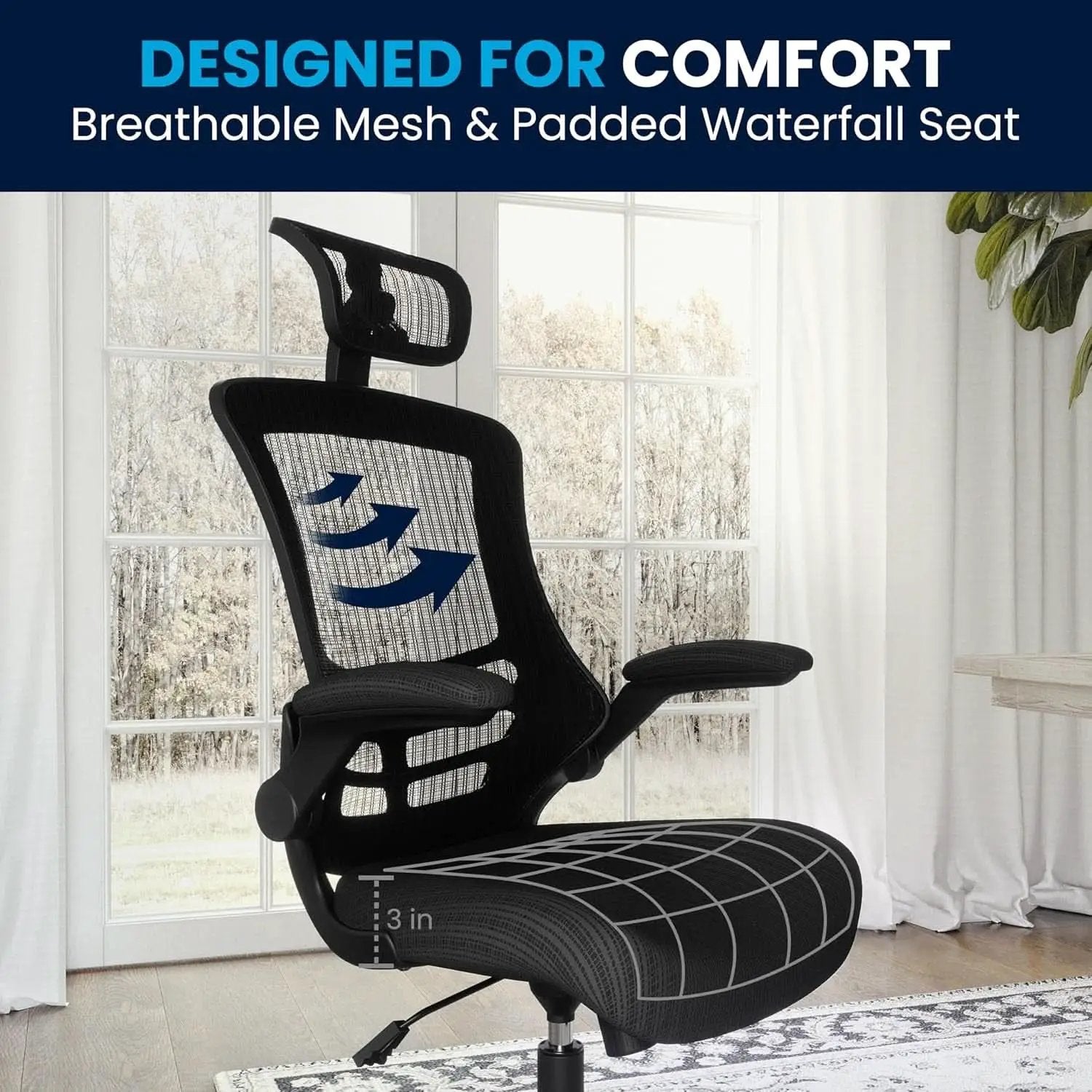 High Back Swivel Office Chair With Lumbar Support Black from PriceLows™