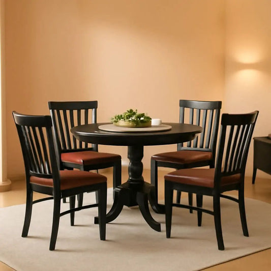 5-Piece Drop Leaf Dining Table Set Black Faux Leather from PriceLows™