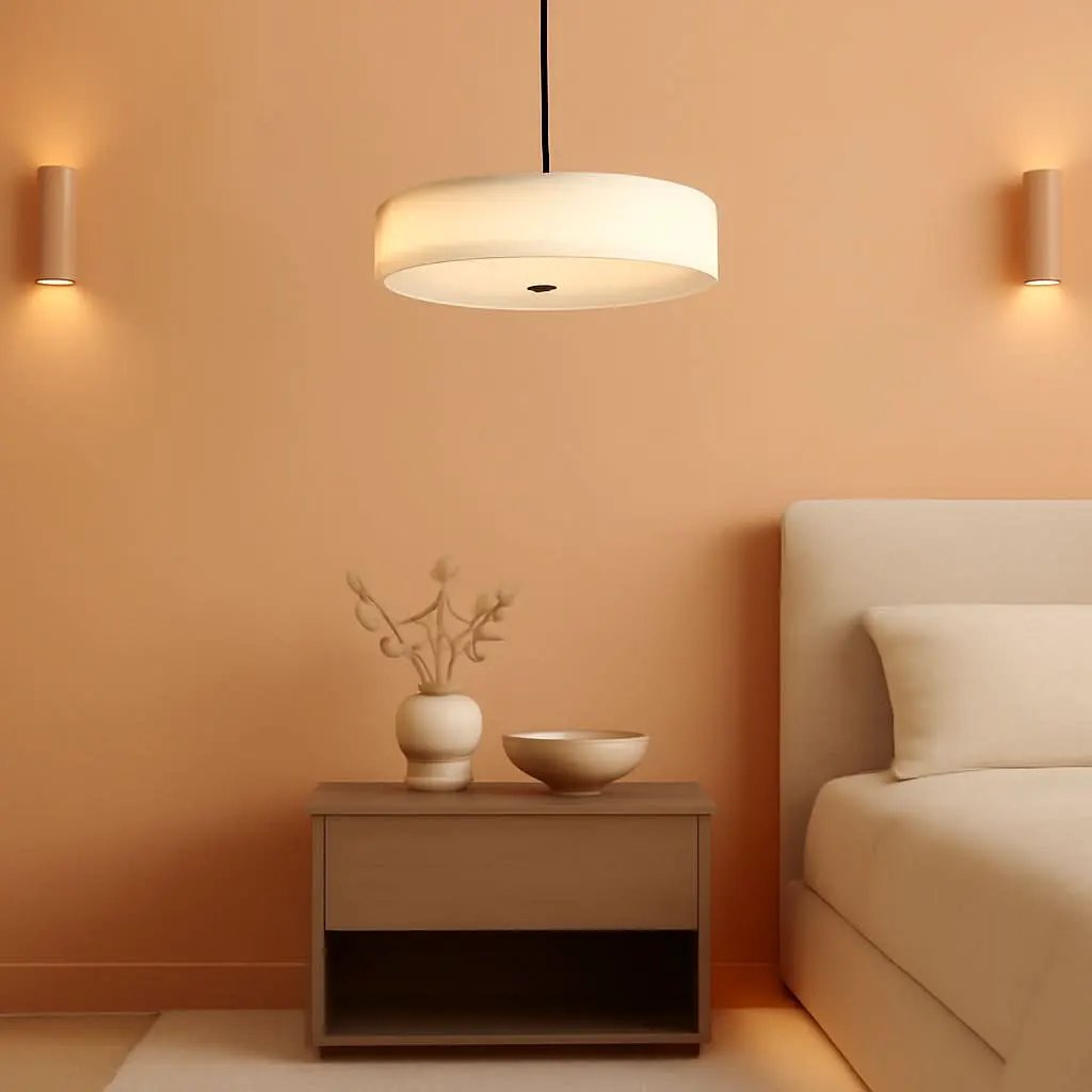 20 Inch Black Drum Pendant Light With Fabric Shade Three Light Matte Finish For Living Room from PriceLows™