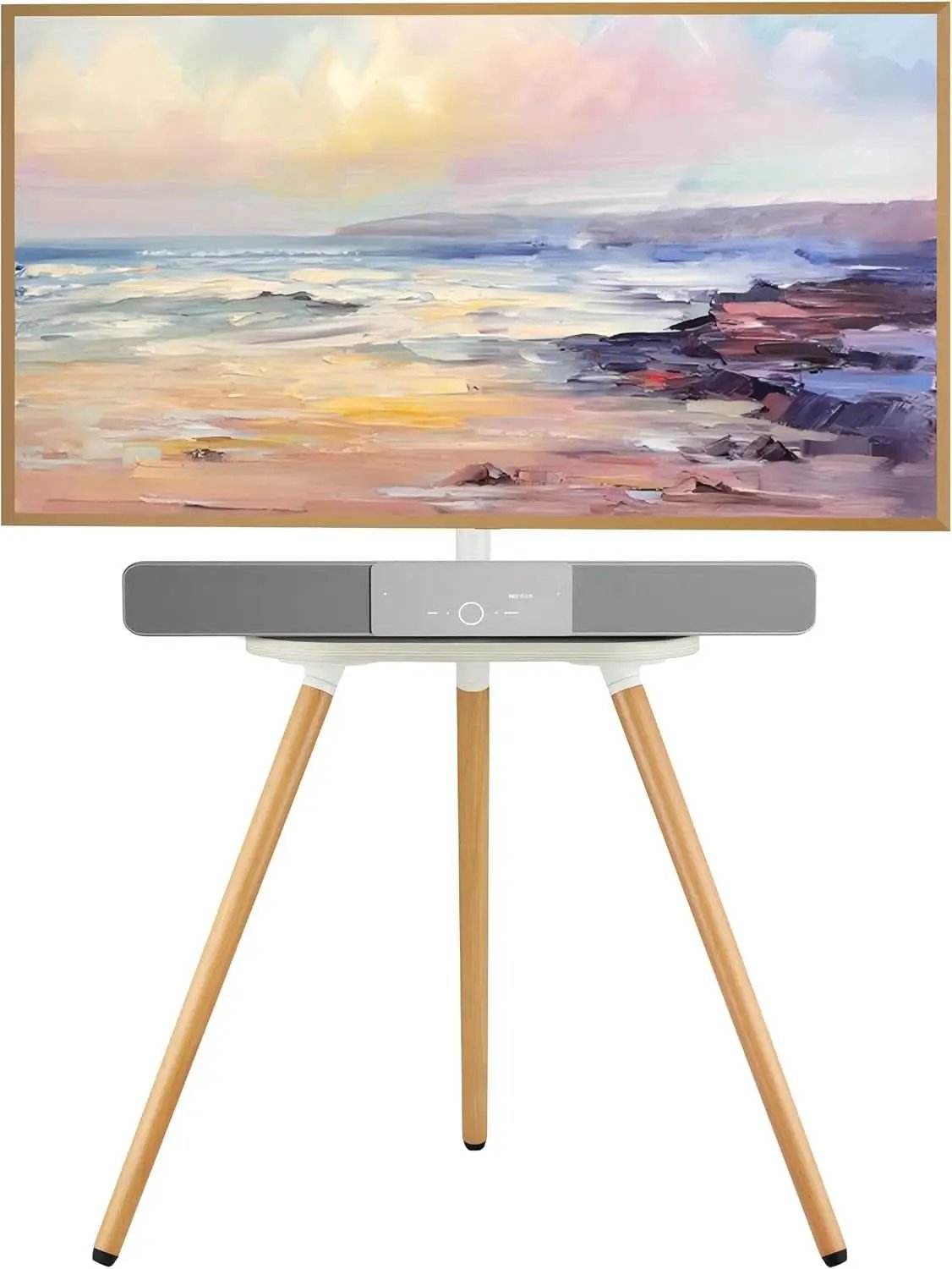 Tripod TV Stand 40-65 Inch White Swivel Wooden Tray from PriceLows™