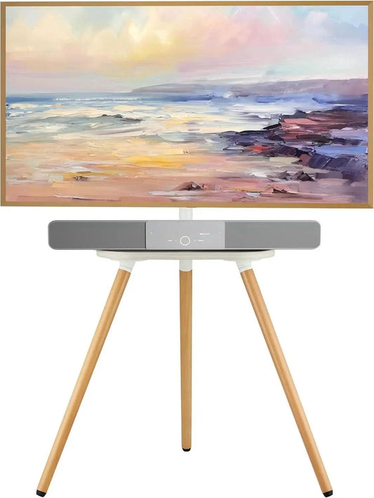Tripod TV Stand 40-65 Inch White Swivel Wooden Tray from PriceLows™