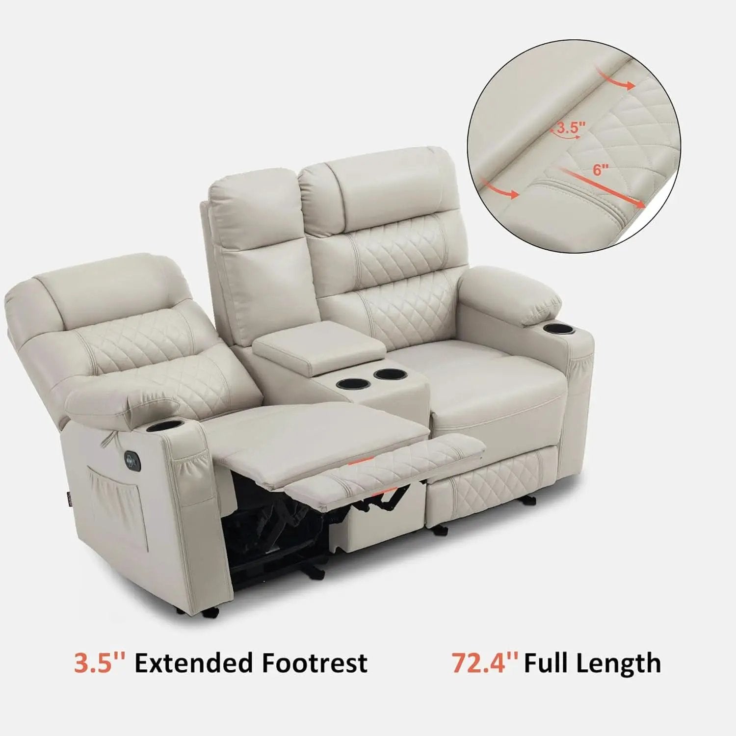 Power Recliner Loveseat With Console And Heat Vibration USB Light Grey from PriceLows™