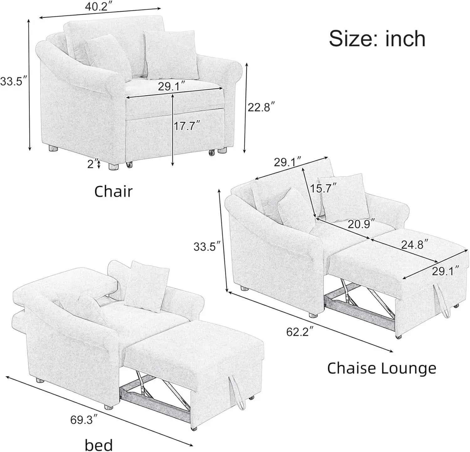 Chenille Convertible Sleeper Chair With Backrest Beige from PriceLows™