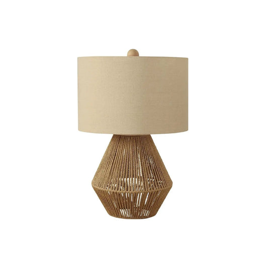 Lighting, Table Lamp, Rope, Resin, Transitional - | 14 x 14 x 21.75 in | Linen & Wood | Brown