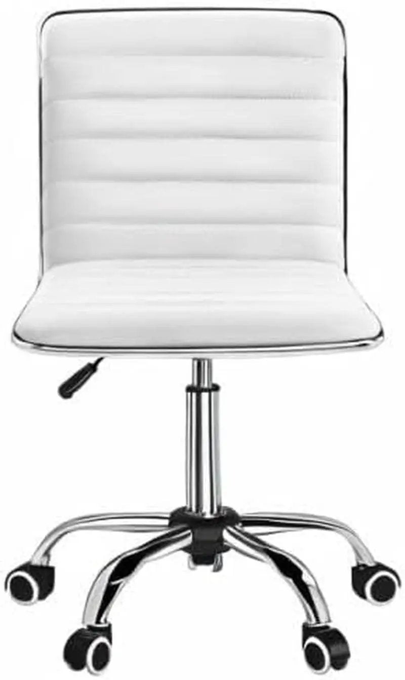 Mid Back Vanity Chair White PU Leather Swivel Office Chair from PriceLows™