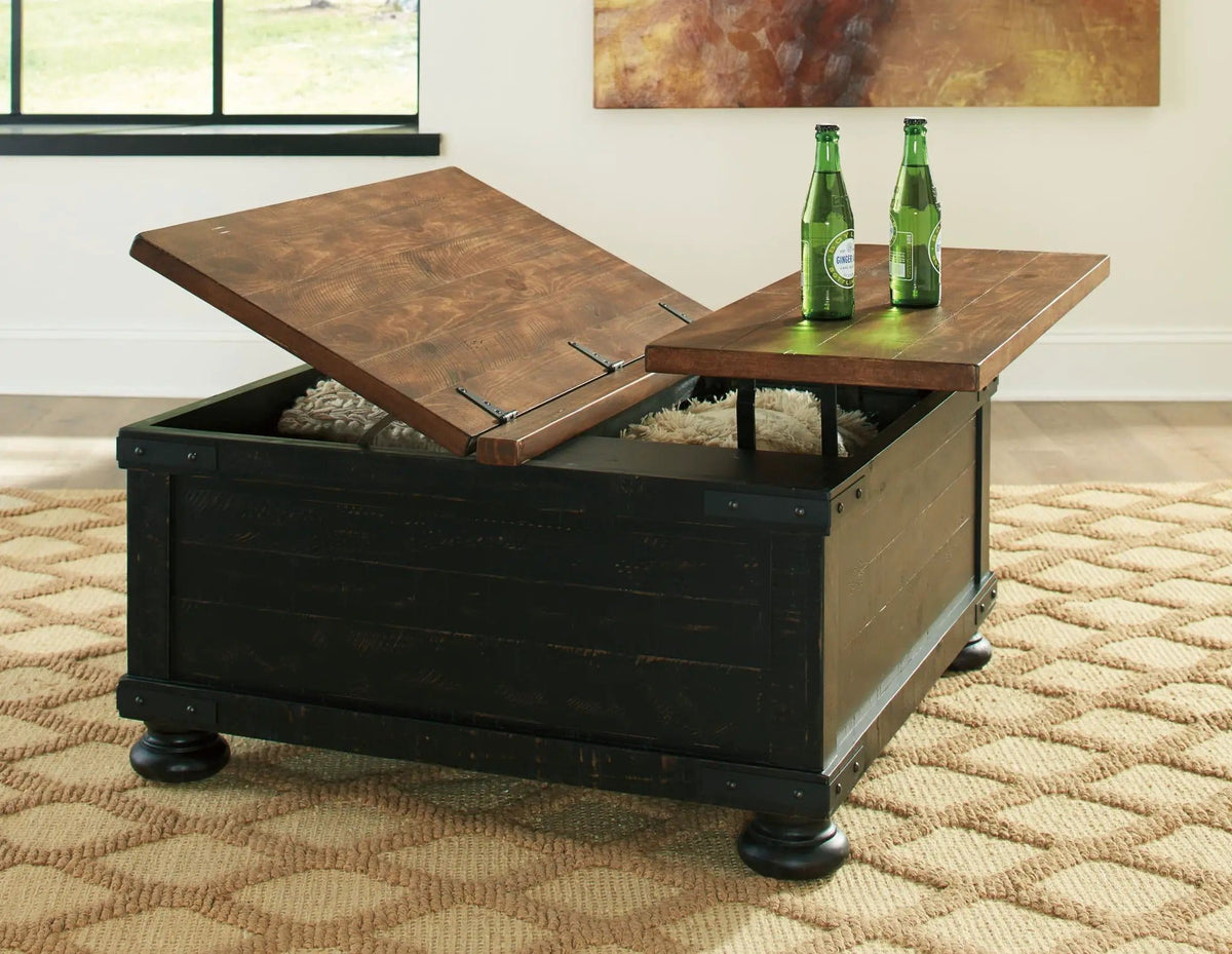 Valebeck Lift Top Cocktail Table | 36 x 36 x 18 in | Engineered Wood | Black / Brown