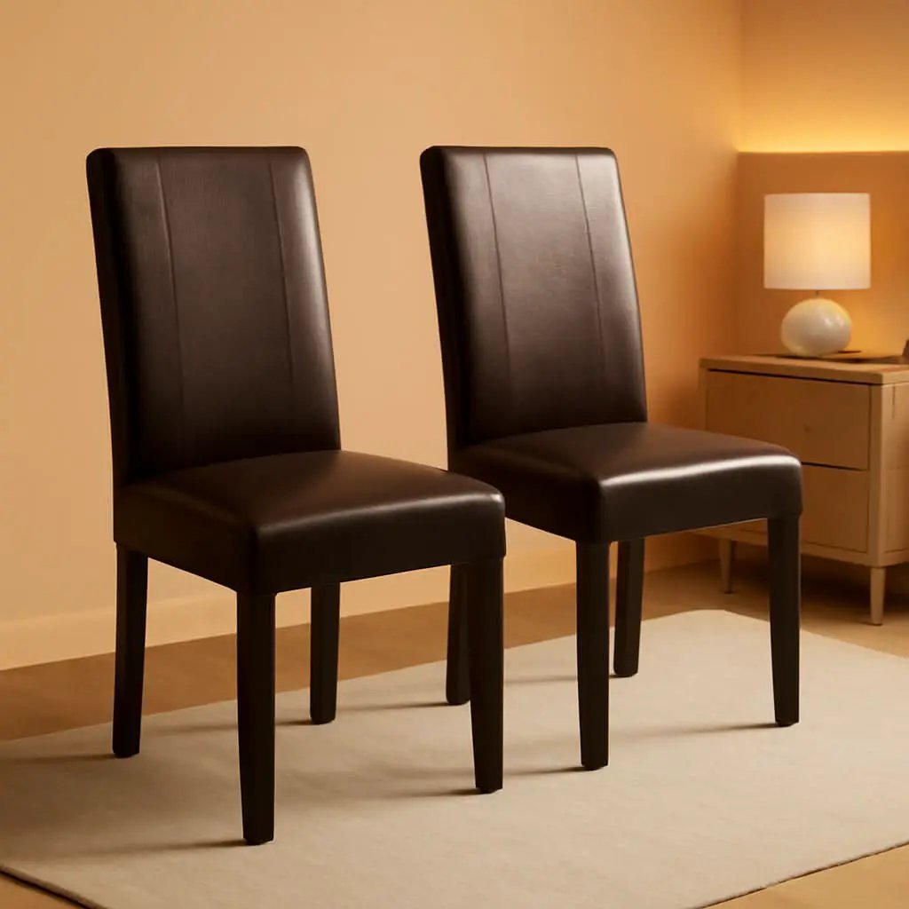 Parson Chair Set of 2 Leatherette Padded Solid Wood from PriceLows™