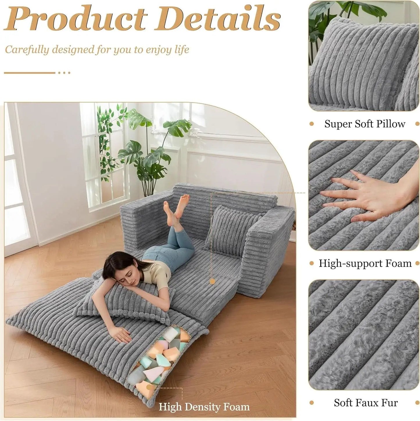 Dark Grey Interconvertible Sleeper Sofa Bed Cushions from PriceLows™