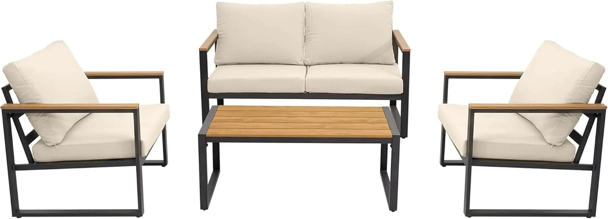 4 Piece Patio Set With Coffee Table Beige Metal Frames And Washable Cushions from PriceLows™