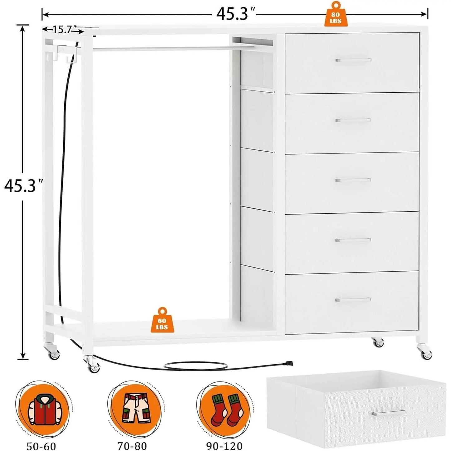 White Dresser With Rack And Charging Station Five Drawers from PriceLows™