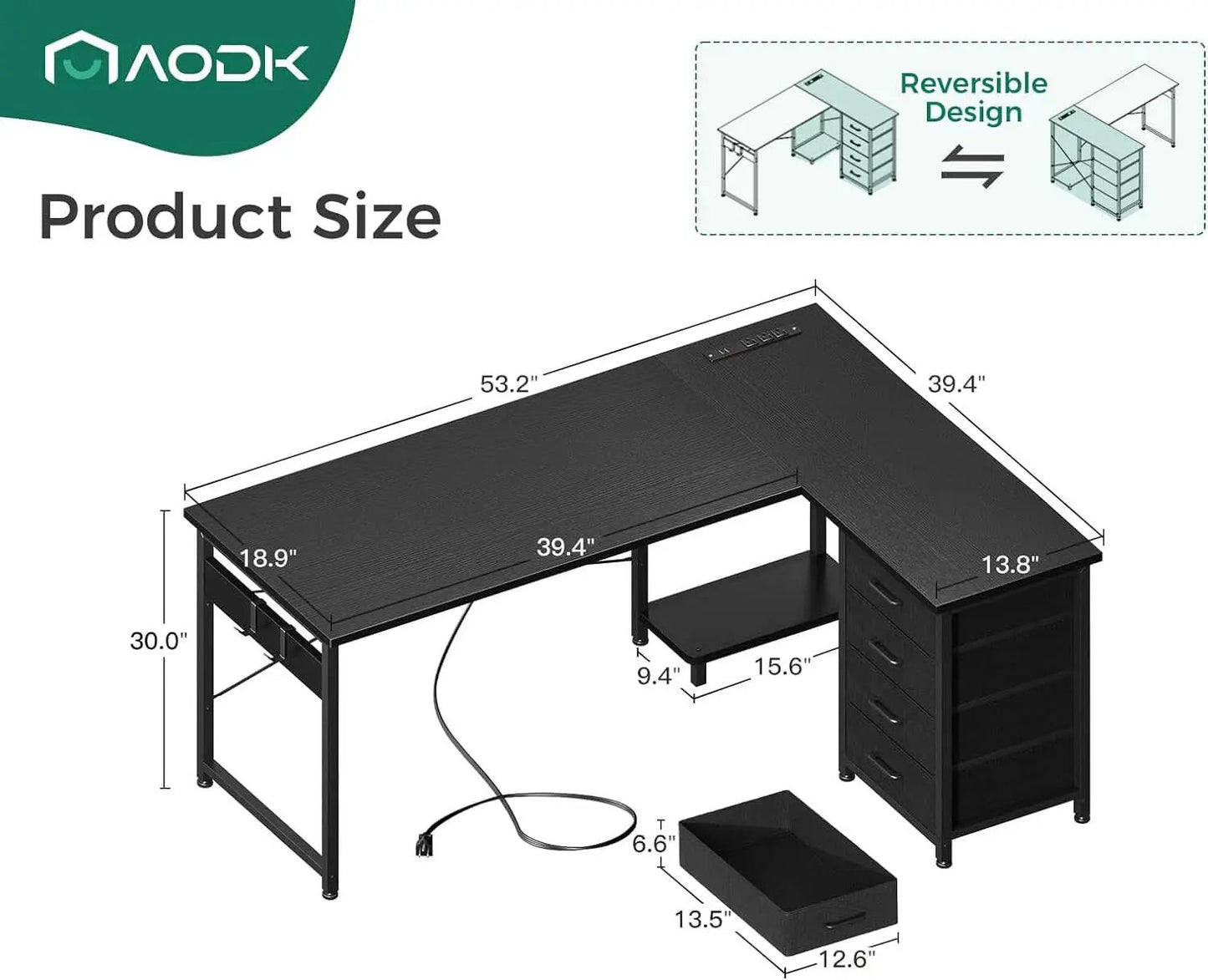 53 Inch L Shaped Gaming Desk With USB Ports For Home Office from PriceLows™
