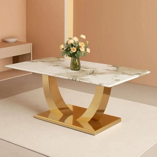 71 Inch Faux Marble Dining Table Tempered Glass Top from PriceLows™