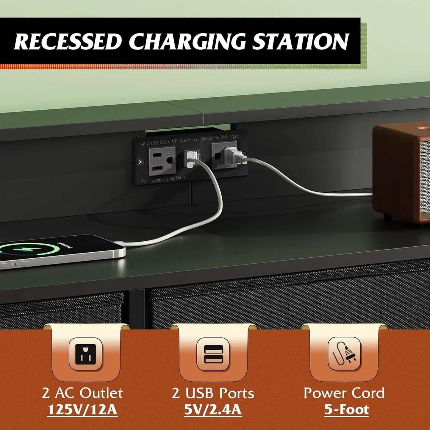 Black Dresser TV Stand 55 Inch With LED Lights And Charging Station from PriceLows™